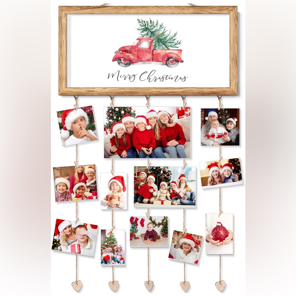 Family‎ Wooden Christmas Card Holder WallMounted Single Photo Display (010)